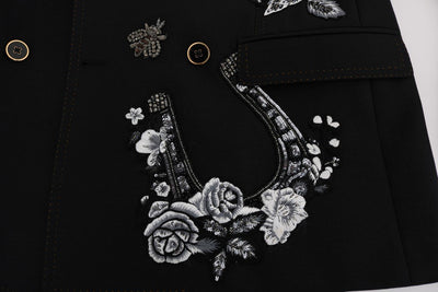 Black Floral Sequined Embroidery Blazer Jacket