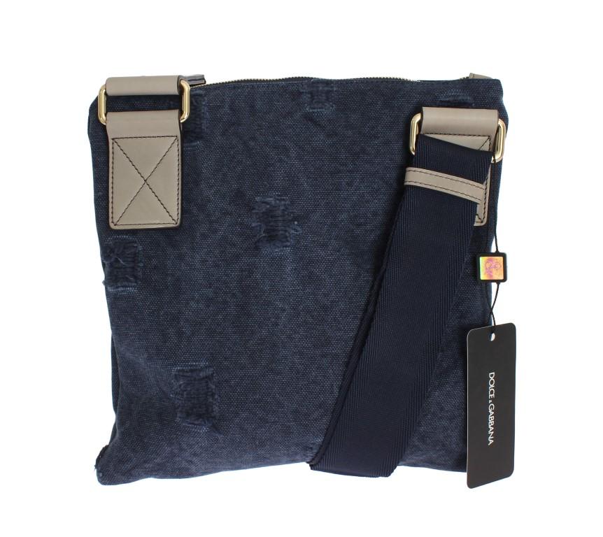 Blue Canvas Leather Crossbody Messenger Shoulder Bag