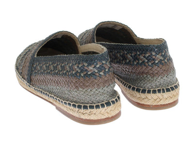 Blue Gray Woven Leather Espadrilles