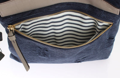 Blue Canvas Leather Crossbody Messenger Shoulder Bag