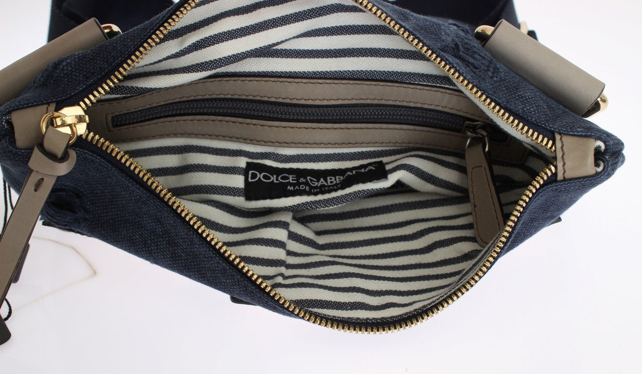 Blue Canvas Leather Crossbody Messenger Shoulder Bag