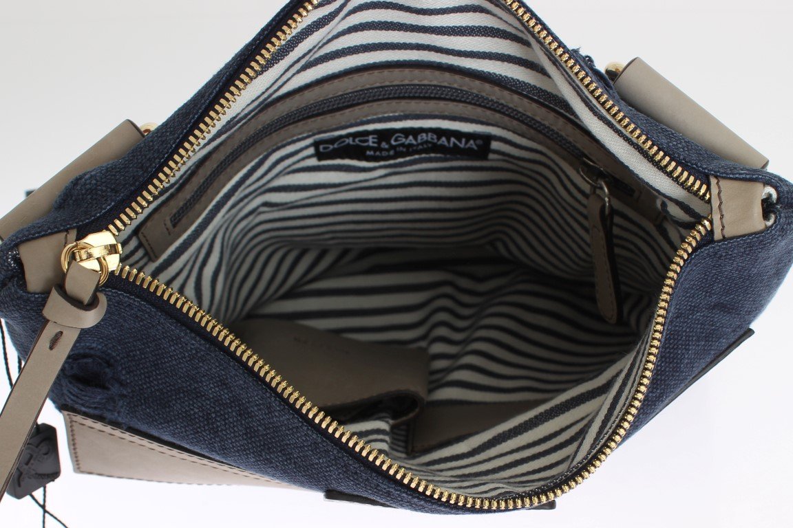 Blue Canvas Leather Crossbody Messenger Shoulder Bag