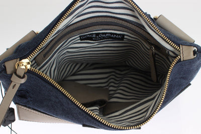 Blue Canvas Leather Crossbody Messenger Shoulder Bag