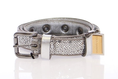 Silver Silk Sequined Silver Logo Belt