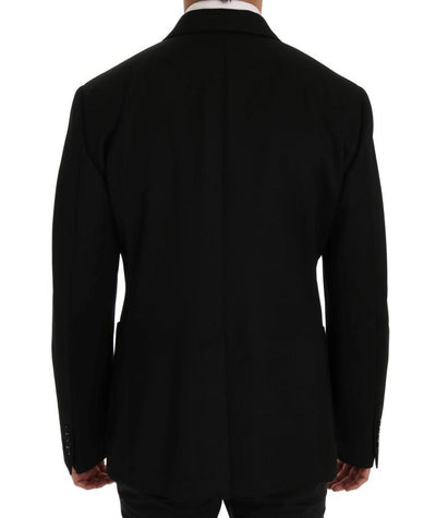 Black Wool Crown Print Slim Blazer Jacket