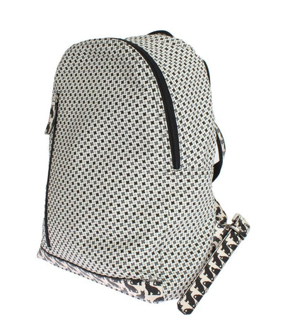 White Canvas Leather Cat Pattern Backpack