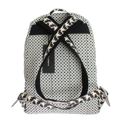 White Canvas Leather Cat Pattern Backpack