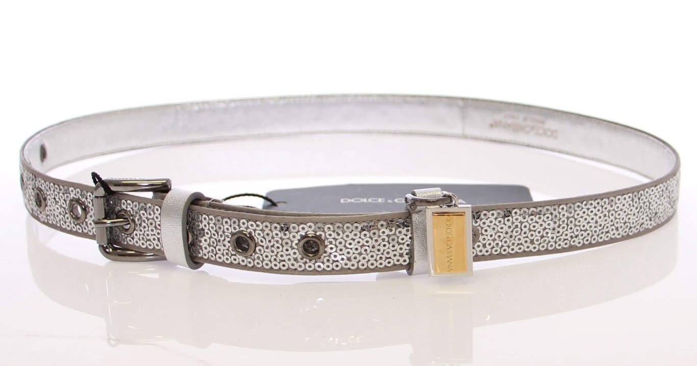 Silver Silk Sequined Silver Logo Belt