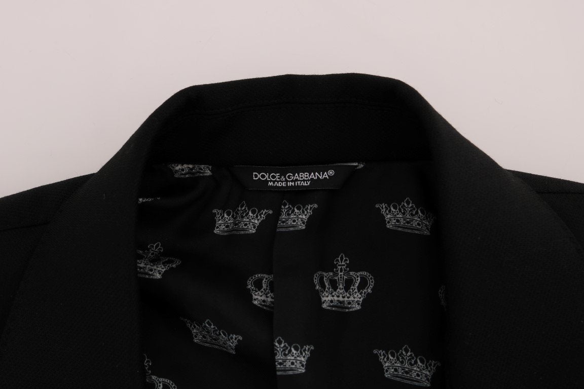 Black Wool Crown Print Slim Blazer Jacket