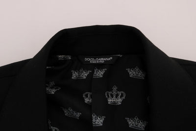 Black Wool Crown Print Slim Blazer Jacket