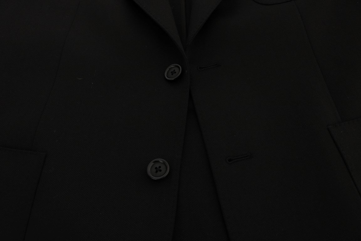 Black Wool Crown Print Slim Blazer Jacket