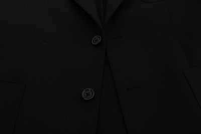 Black Wool Crown Print Slim Blazer Jacket