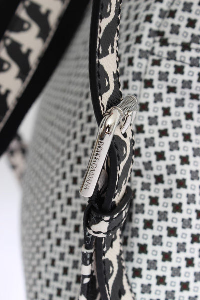White Canvas Leather Cat Pattern Backpack