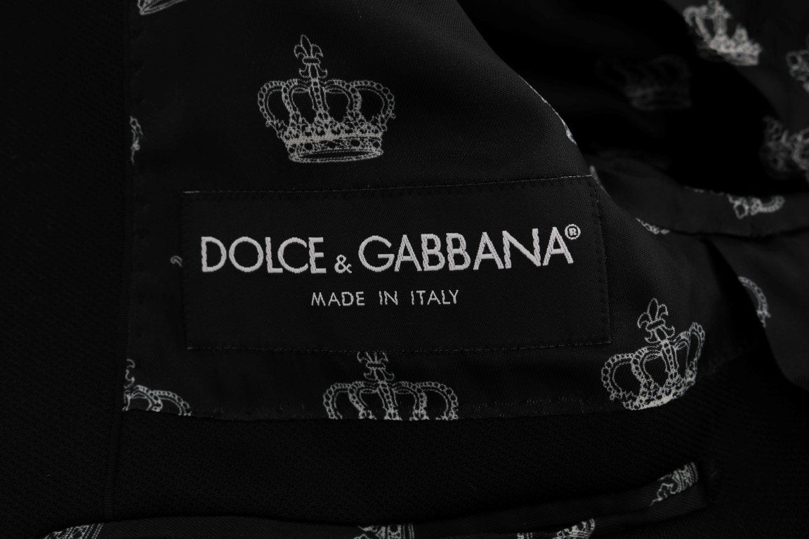 Black Wool Crown Print Slim Blazer Jacket