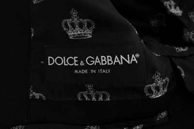 Black Wool Crown Print Slim Blazer Jacket