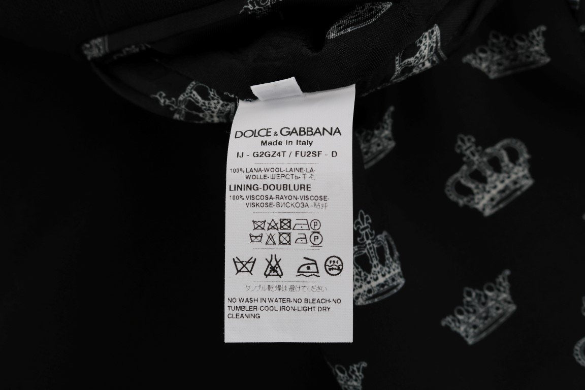 Black Wool Crown Print Slim Blazer Jacket