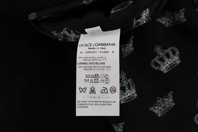 Black Wool Crown Print Slim Blazer Jacket