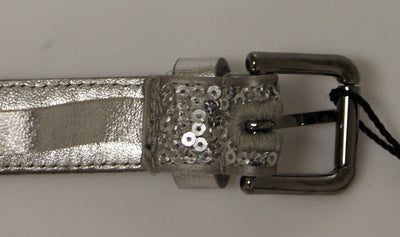 Silver Silk Sequined Silver Logo Belt
