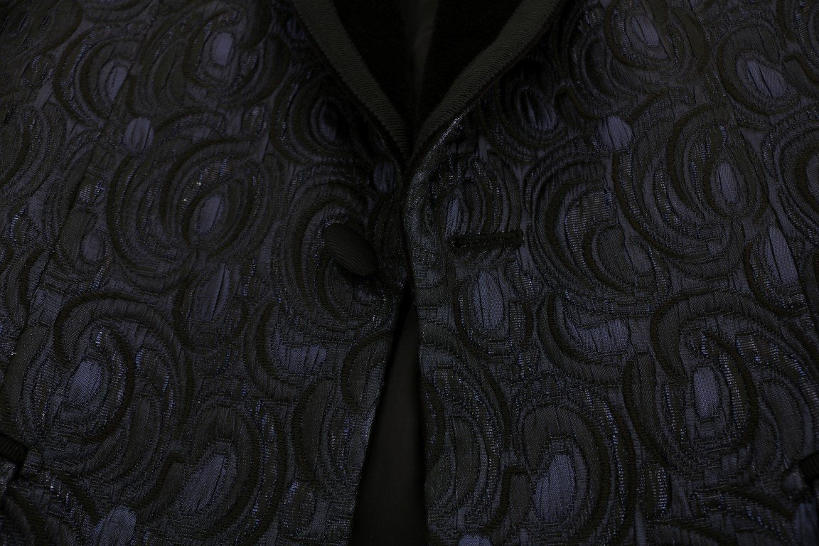 Blue Black Jacquard Slim Fit Blazer Jacket