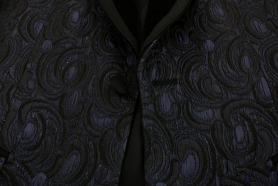 Blue Black Jacquard Slim Fit Blazer Jacket