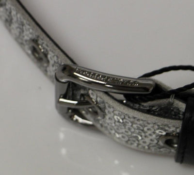 Silver Silk Sequined Silver Logo Belt