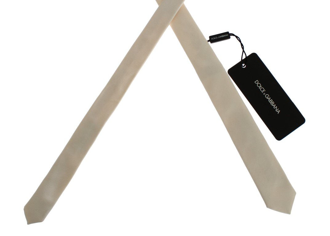 Ivory White Solid Silk Skinny Tie