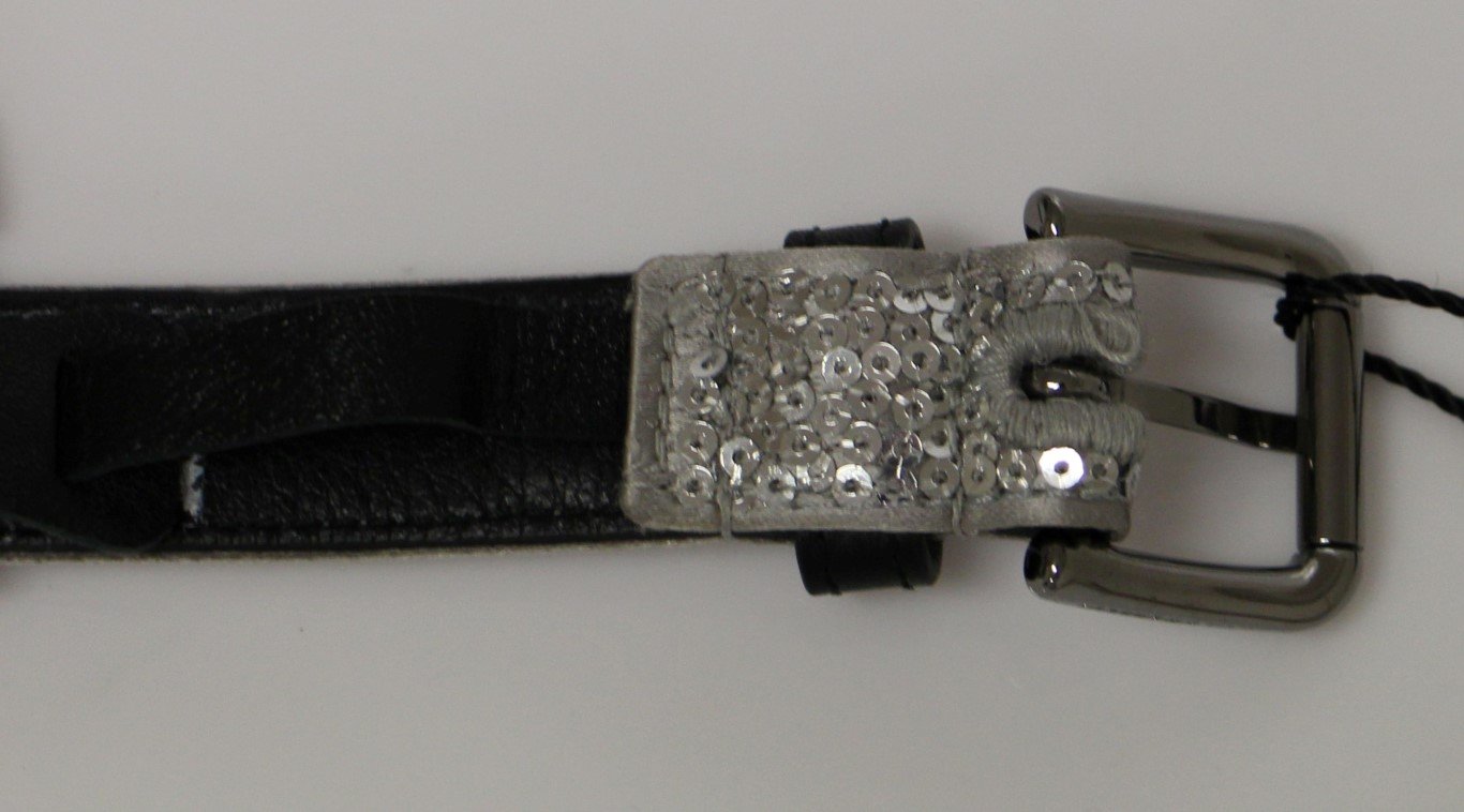 Silver Silk Sequined Silver Logo Belt