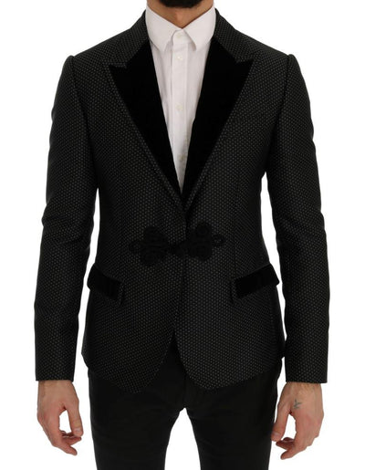 Black Jacquard Slim Fit Blazer Jacket