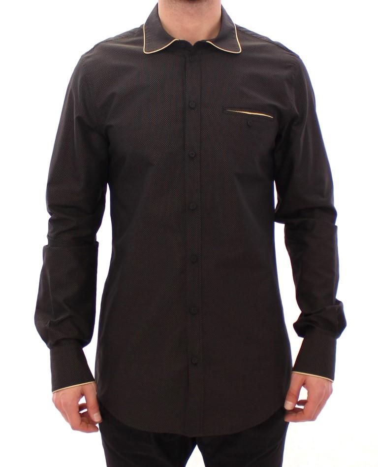 Black Polka Dot Silk Blend Slim Dress Shirt