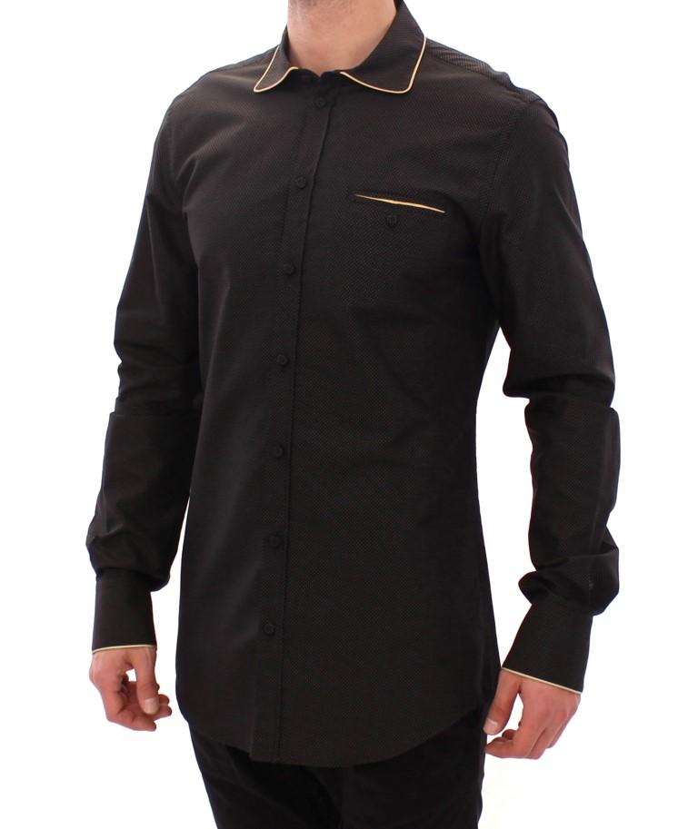 Black Polka Dot Silk Blend Slim Dress Shirt
