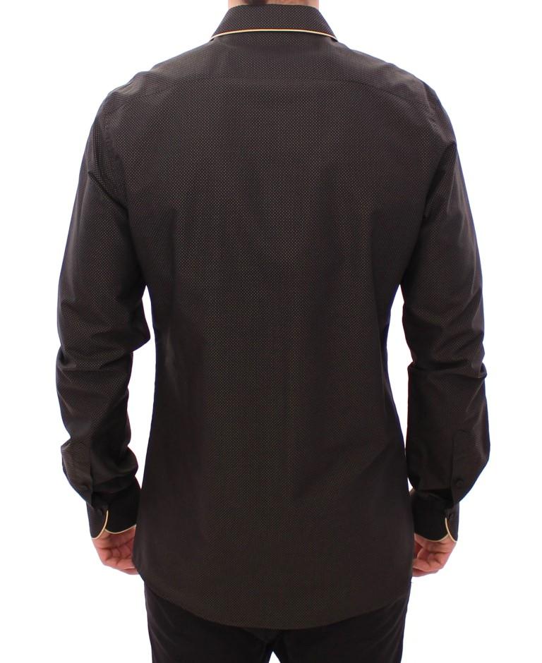 Black Polka Dot Silk Blend Slim Dress Shirt