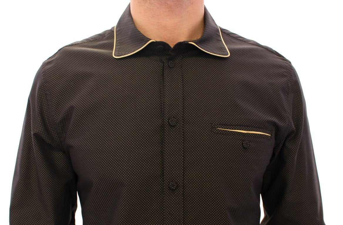 Black Polka Dot Silk Blend Slim Dress Shirt