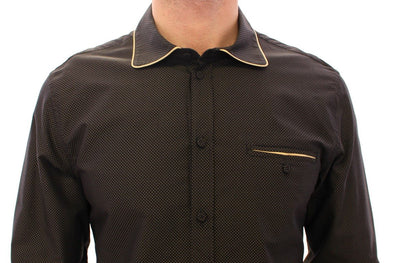 Black Polka Dot Silk Blend Slim Dress Shirt