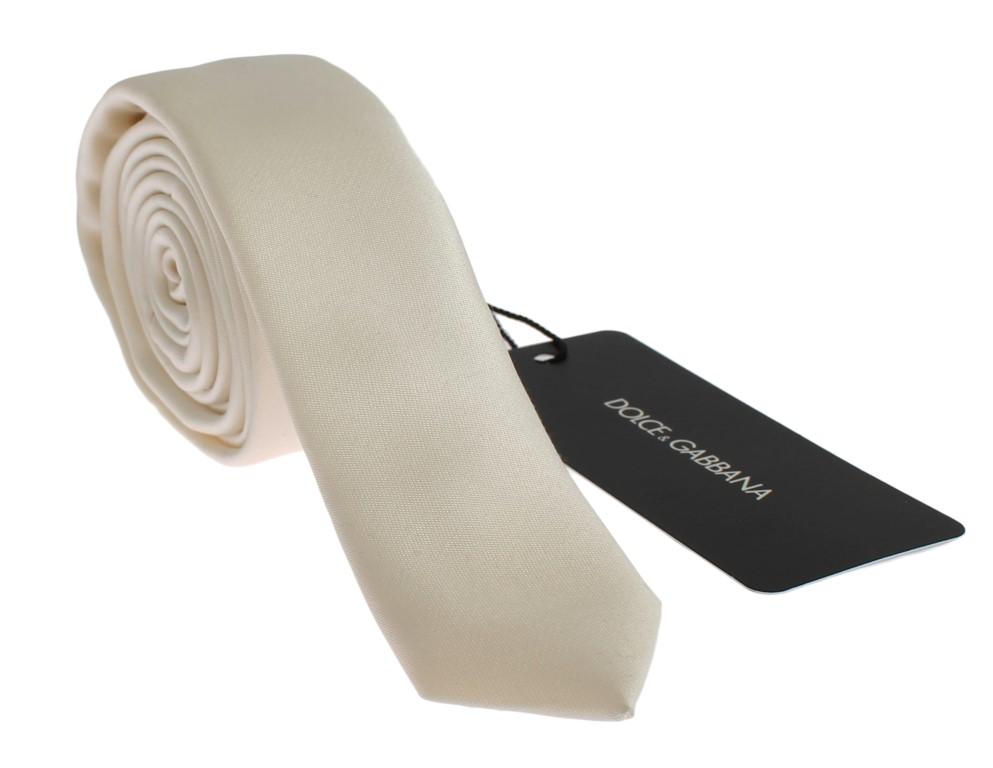 White Solid Silk Skinny Slim Tie
