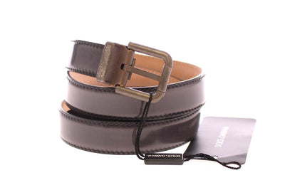 Gray Leather Logo Belt