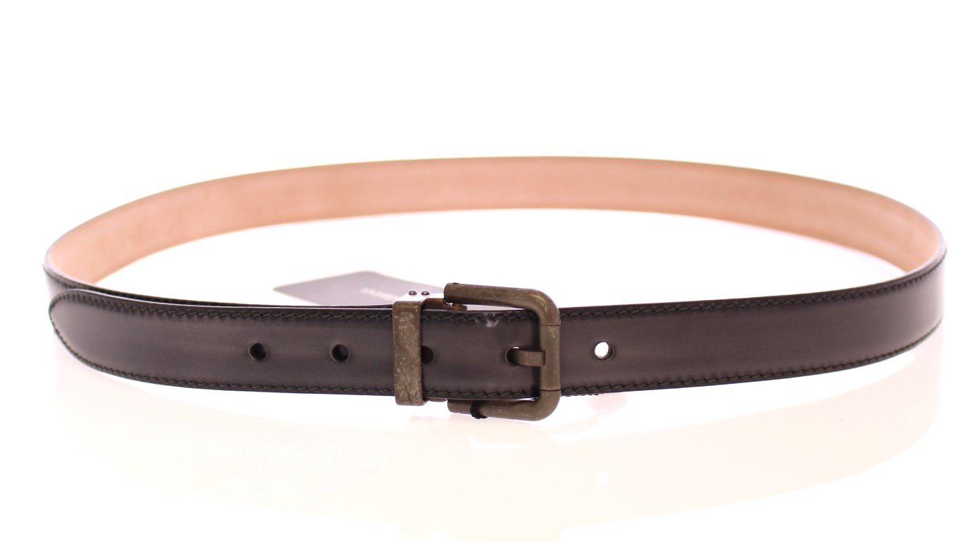 Gray Leather Logo Belt