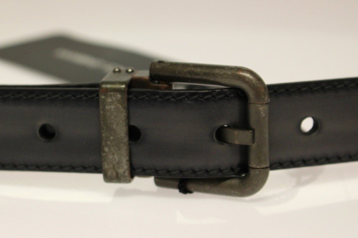 Gray Leather Logo Belt