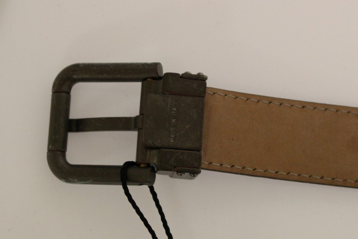Gray Leather Logo Belt