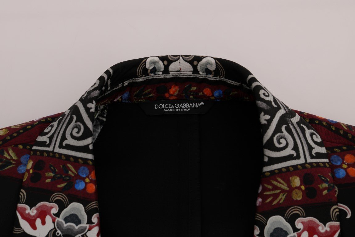 Multicolor Dragon Print Silk Slim Fit Blazer Jacket