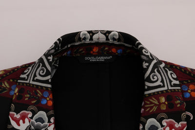 Multicolor Dragon Print Silk Slim Fit Blazer Jacket