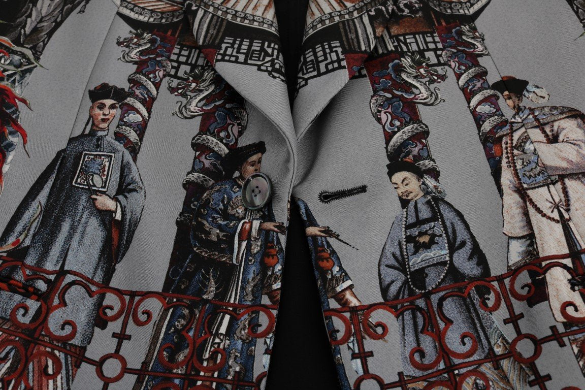 Multicolor Dragon Print Silk Slim Fit Blazer Jacket