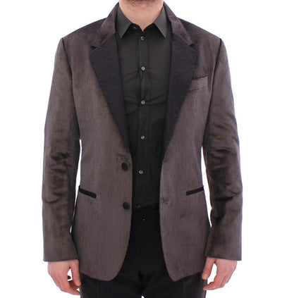 Gray silk slim fit blazer