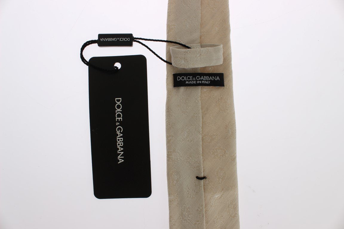 Beige Paisley Linen Silk Skinny Tie
