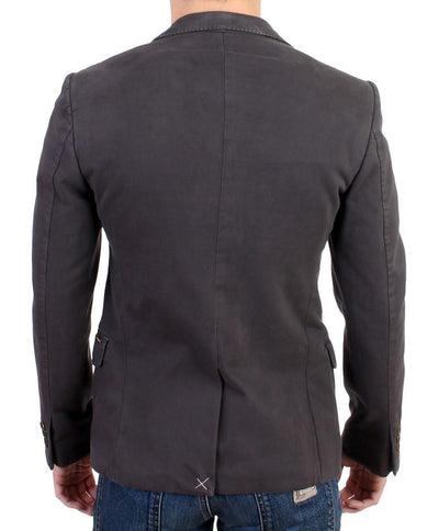 Gray Cotton Two Button Blazer