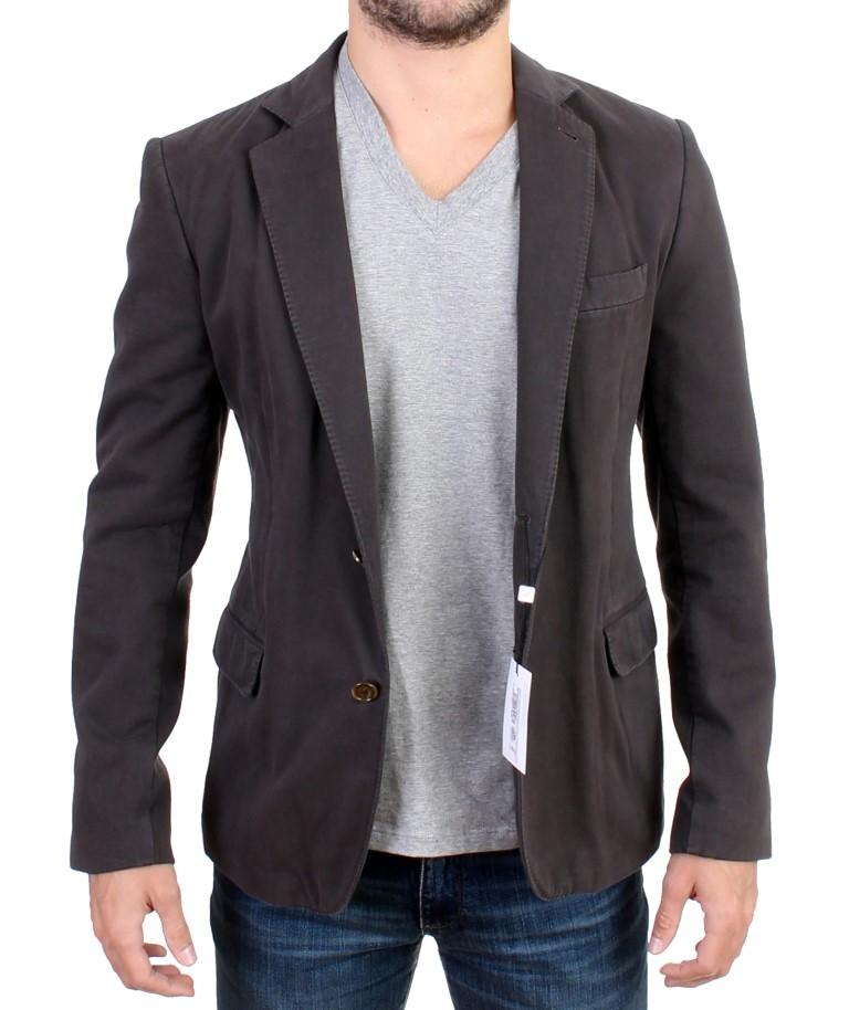 Gray Cotton Two Button Blazer