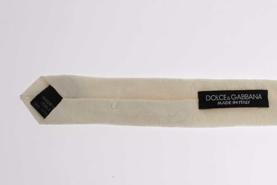 White Paisley Pattern Silk Skinny Tie