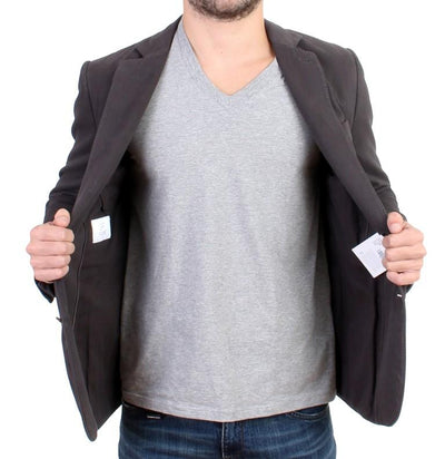 Gray Cotton Two Button Blazer