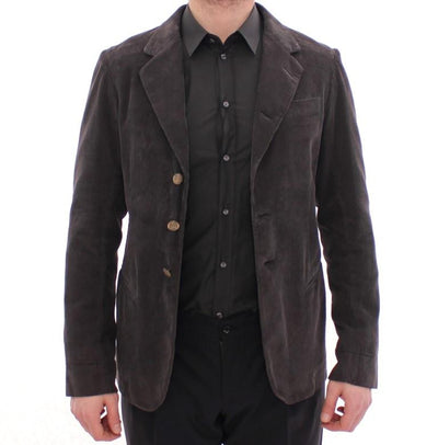 Brown three button slim fit blazer