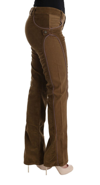 Brown Cotton Regular Fit Boot Cut Pants
