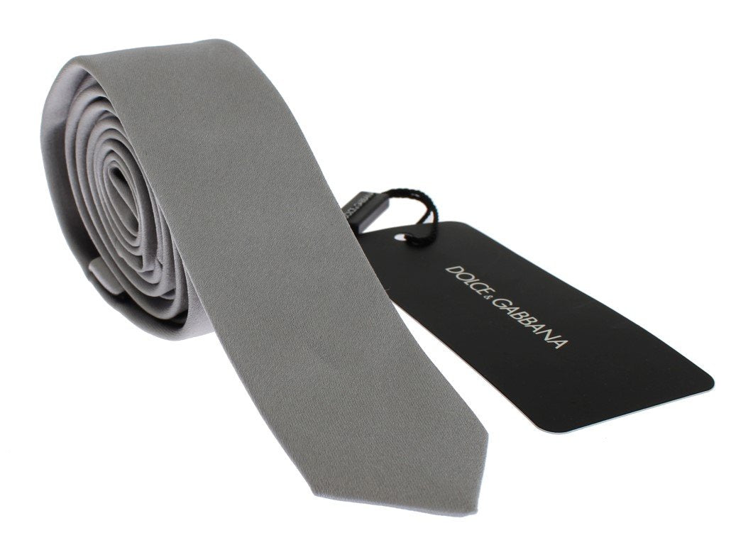 Gray Silver Solid Silk Skinny Slim Tie